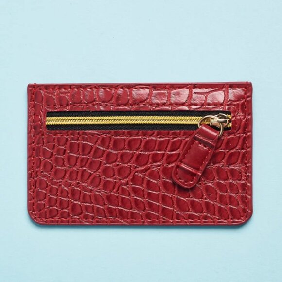Red Vegan Leather Crocodile Card and ID Wallet - Picture 6 of 8